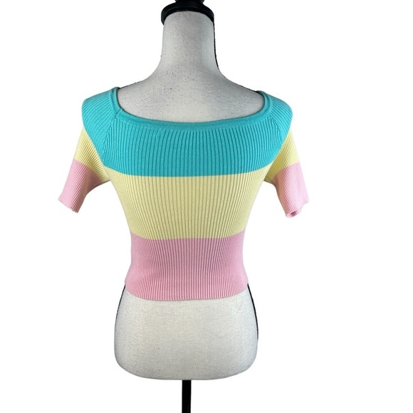 T.U Ribbed Color block Multicolor Top Cropped Pastel - Picture 3 of 9
